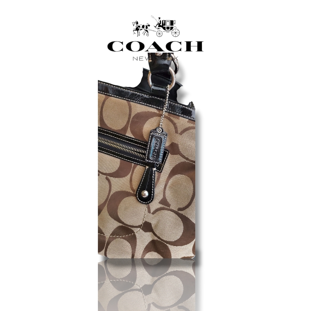 Coach F14940 Kisslock Signature Jaquard C Brown and Black Women's Shoulder Bag - Picture 11 of 13